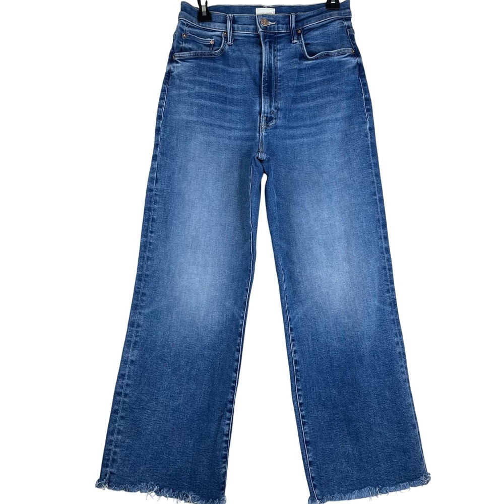 Mother The Maven Ankle Fray Jeans Womens 29 Blue High Rise WideLeg Raw Hem Denim